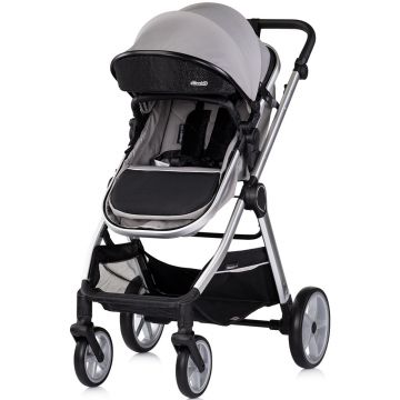 Carucior 2 in 1 pentru copii Chipolino Vista Cloud Grey, transformabil, cadru din aluminiu, sezut reversibil, maner reglabil, suspensii, husa de picioare, geanta, greutate suportata 22 kg