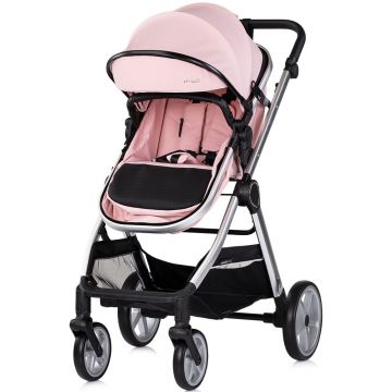 Carucior 2 in 1 pentru copii Chipolino Vista Pink Marshmallow, transformabil, cadru din aluminiu, sezut reversibil, maner reglabil, suspensii, husa de picioare, geanta, greutate suportata 22 kg