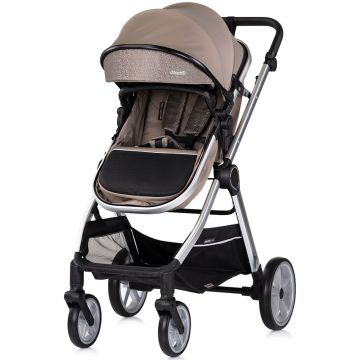 Carucior 2 in 1 pentru copii Chipolino Vista Tiramisu, transformabil, cadru din aluminiu, sezut reversibil, maner reglabil, suspensii, husa de picioare, geanta, greutate suportata 22 kg