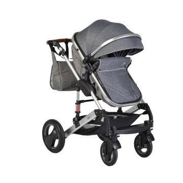Carucior 2in1 reversibil pentru copii Moni Gala Premium Panther cadru din aluminiu,copertina XXL,suspensii,maner reglabil,husa picioare si geanta mamici inclusa + CADOU Pompa de san electrica