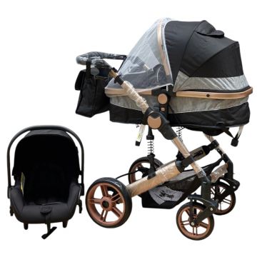 Carucior 3 in 1, landou transformabil in sport si scoica, pliabil, reversibil, 588 Negru