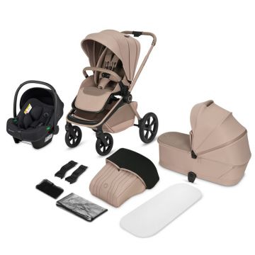 Carucior 3 in 1, Lionelo, Freya, Cu scoica ADAC, Landou si salteluta ventilate, Pliabil, Reglare spatar in 3 pozitii, Suport de picioare in 4 pozitii, Maner reglabil in 3 pozitii, Sustine 22 kg, Cu accesorii, 0 luni+, Bej