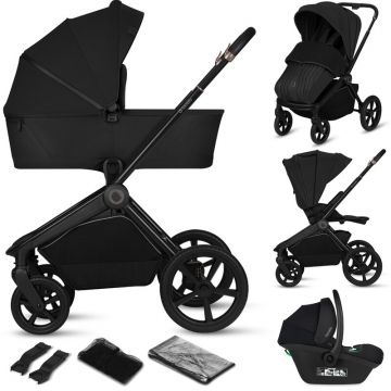 Carucior 3 in 1, Lionelo, Freya, Cu scoica ADAC, Landou si salteluta ventilate, Pliabil, Reglare spatar in 3 pozitii, Suport de picioare in 4 pozitii, Maner reglabil in 3 pozitii, Sustine 22 kg, Cu accesorii, 0 luni+, Negru
