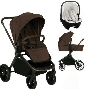 Carucior 3 in 1, Lionelo, Mika Plus, Cu scoica auto Moxie Bej Reversibil, Cu sistem de ventilatie 3D, Cu accesorii, Pana la 22 kg, EN1888-1 EN1888-2 EN1466 ECE R129, Maro