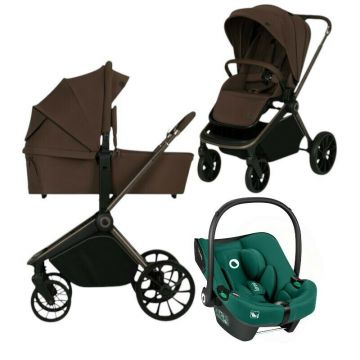 Carucior 3 in 1, Lionelo, Mika Plus, Cu scoica auto Verde testata ADAC, Reversibil, Cu sistem de ventilatie 3D, Cu accesorii, Pana la 22 kg, EN1888-1 EN1888-2 EN1466 ECE R129, Maro