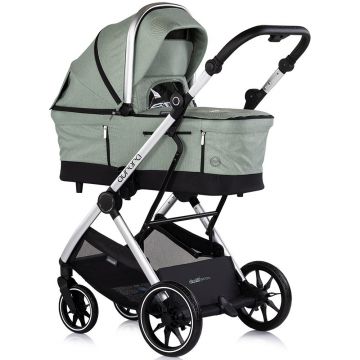 Carucior 3 in 1 pentru copii Chipolino Aurora Matcha, reversibil, spatar reglabil, cadru din aluminiu, suspensii, geanta, greutate admisa 22 kg