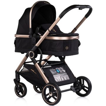 Carucior 3 in 1 pentru copii Chipolino Euphoria Noir cu suspensii, sezut reversibil, accesorii, greutate suportata 22 kg