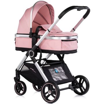 Carucior 3 in 1 pentru copii Chipolino Euphoria Powder Pink cu suspensii, sezut reversibil, accesorii, greutate suportata 22 kg