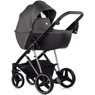 Carucior 3 in 1 pentru copii Chipolino Imperium Charcoal, cadru din aluminiu, sezut reversibil, maner reglabil, roti cu suspensii, pozitie anti-reflux, greutate admisa 22 kg