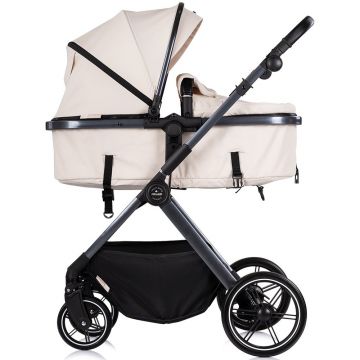 Carucior 3 in 1 pentru copii Chipolino Pearl Cashmere, transformabil, reversibil, roti cu suspensii, geanta pentru infasat, greutate admisa 22 kg