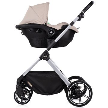Carucior 3 in 1 pentru copii Chipolino Pearl Latte, transformabil, reversibil, roti cu suspensii, geanta pentru infasat, greutate admisa 22 kg