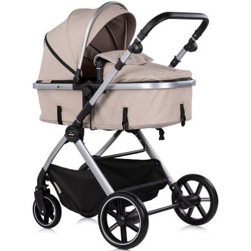 Carucior 3 in 1 pentru copii Chipolino Pearl Latte, transformabil, reversibil, roti cu suspensii, geanta pentru infasat, greutate admisa 22 kg