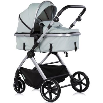 Carucior 3 in 1 pentru copii Chipolino Pearl Matcha, transformabil, reversibil, roti cu suspensii, geanta pentru infasat, greutate admisa 22 kg