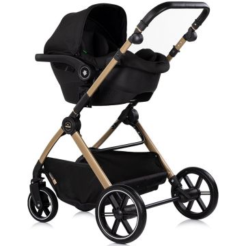 Carucior 3 in 1 pentru copii Chipolino Pearl Noir, transformabil, reversibil, roti cu suspensii, geanta pentru infasat, greutate admisa 22 kg