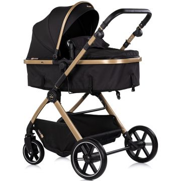Carucior 3 in 1 pentru copii Chipolino Pearl Noir, transformabil, reversibil, roti cu suspensii, geanta pentru infasat, greutate admisa 22 kg