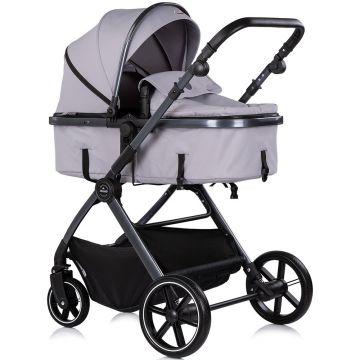Carucior 3 in 1 pentru copii Chipolino Pearl Platinum, transformabil, reversibil, roti cu suspensii, geanta pentru infasat, greutate admisa 22 kg
