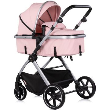 Carucior 3 in 1 pentru copii Chipolino Pearl Powder Pink, transformabil, reversibil, roti cu suspensii, geanta pentru infasat, greutate admisa 22 kg