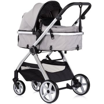 Carucior 3 in 1 pentru copii Chipolino Vista Cloud Grey, transformabil, cadru din aluminiu, sezut reversibil, maner reglabil, suspensii, husa de picioare, geanta, greutate suportata 22 kg
