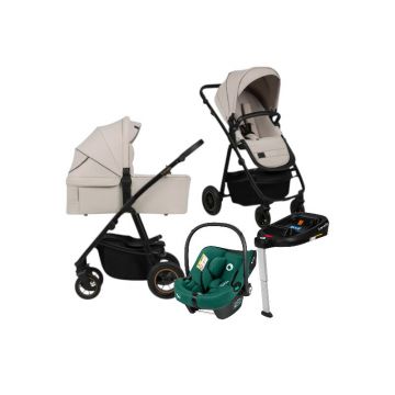 Carucior 4 in 1, Lionelo, Amber Plus, Cu scoica auto Verde testata ADAC + Baza Isofix, Reversibil, Maner ajustabil, Cu accesorii, Cu ventilatie panoramica 3D, Pana la 22 kg, EN1888-1, EN1888-2, EN1466, ECE R129, Bej