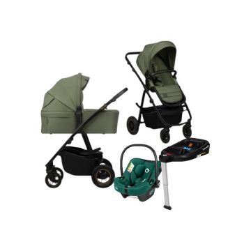 Carucior 4 in 1, Lionelo, Amber Plus, Cu scoica auto Verde testata ADAC +Baza Isofix, Reversibil, Maner ajustabil, Cu accesorii, Cu ventilatie panoramica 3D, Pana la 22 kg, EN1888-1, EN1888-2, EN1466, ECE R129, Verde