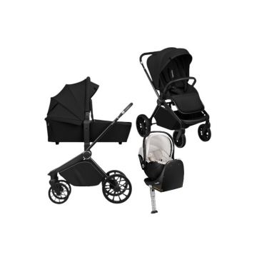 Carucior 4 in 1, Lionelo, Mika Plus, Cu scoica auto Moxie Bej cu baza rotativa 360, Reversibil, Cu sistem de ventilatie 3D, Cu accesorii, Pana la 22 kg, EN1888-1 EN1888-2 EN1466 ECE R129, Negru