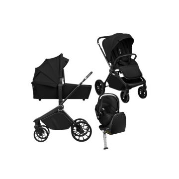 Carucior 4 in 1, Lionelo, Mika Plus, Cu scoica auto Moxie Black Carbon cu baza rotativa 360, Reversibil, Cu sistem de ventilatie 3D, Cu accesorii, Pana la 22 kg, EN1888-1 EN1888-2 EN1466 ECE R129, Negru