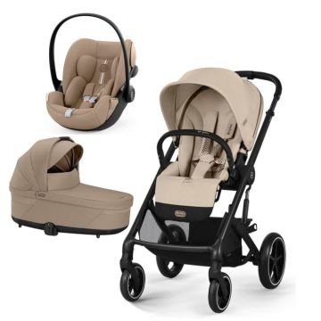 Carucior Cybex Balios S Lux 3 in 1 Black Almond Beige cu Scoica Auto Cloud G i-Size Plus
