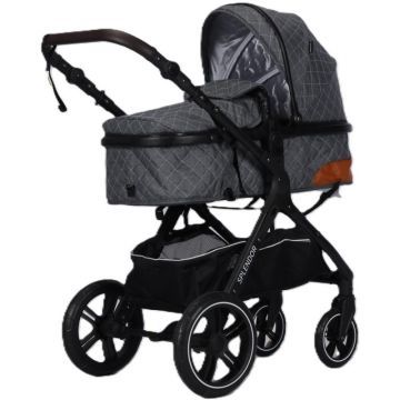 Carucior Multifunctional 2 in 1, Suspensii, Gri, Roti EVA, Maner Reversibil, Parasolar, Splendor