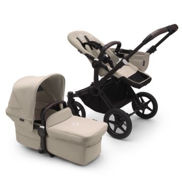 Carucior pentru copii Bugaboo Donkey 5 Mono Black Desert Taupe, reversibil, cu suspensii, pliere compacta, maner reglabil si husa de ploaie, suporta pana la 22 kg