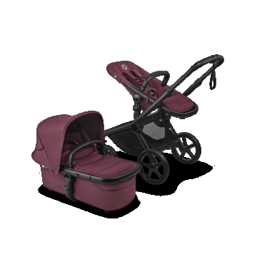 Carucior pentru copii Bugaboo Fox 5 Renew Black Dark Cherry 2 in 1 cu maner reglabil, reversibil, suspensii, cadru din aluminiu