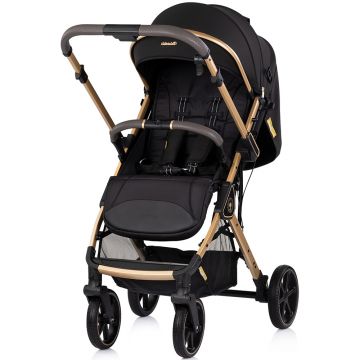 Carucior pentru copii Chipolino Omnia Noir cu maner reversibil, suport reglabil pentru picioare, roti cu suspensii