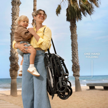 Carucior pentru copii Kinderkraft Indy 3 Urban Grey cu spatar si suport pentru picioare reglabile, cadru din aluminiu, curea de transport, greutate admisa 15 kg