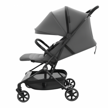 Carucior pentru copii Kinderkraft Nebo Platinum Grey, cadru din aluminiu, compact, compatibil avion, greutate admisa 22 kg, include geanta de transport si curea de umar