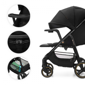 Carucior pentru copii Kinderkraft Trig 3 Onyx Black cu tava inclusa, suspensii, greutate admisa 22 kg