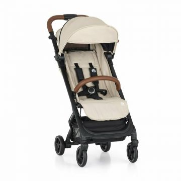 Carucior pentru copii PetiteMars Fly Bej cu pliere compacta, spatar reglabil pana la pozitie de somn, suport picioare reglabil, copertina extensibila cu protectie UPF40+, suport pahar inclus, pana la 22 kg, 0 luni+