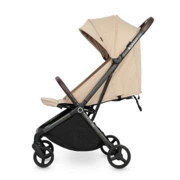 Carucior pentru copii Qplay Grav Bej, pliere cu o singura mana, amortizoare, suport reglabil pentru picioare, bara de protectie detasabila
