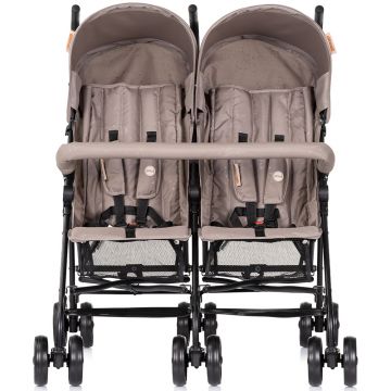Carucior pentru gemeni Chipolino Double Point Tiramisu, cadru usor, pliere tip umbrela