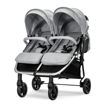 Carucior pentru gemeni Lorelli Duo Grey, cadru din aluminiu, spatar reglabil pozitii multiple, geanta pentru mama inclusa