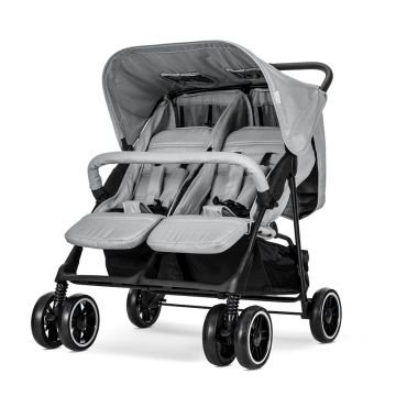 Carucior pentru gemeni Twin Grey reglabil individual, geanta pentru mama si huse pentru picioare