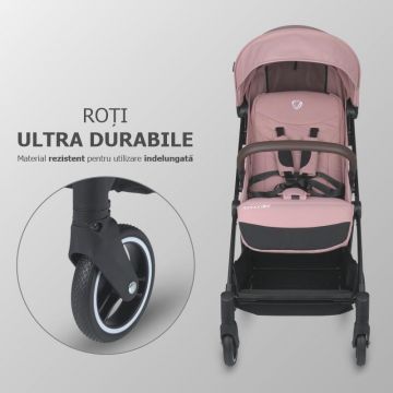 Carucior sport autofold Coccolle Melia Blush Rose, cadru aluminiu anodizat, Copertina XXL cu protectie UV 50+, pozitie verticala dupa pliere, certificat pana la 22 kg
