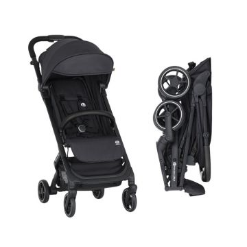 Carucior sport, Petite&Mars, Fly, Pliere compacta, Spatar reglabil pana la pozitie de somn, Suport picioare reglabil, Copertina extensibila cu protectie UPF40+, Suport pahar inclus, Pana la 22 kg, 0 luni+, Negru
