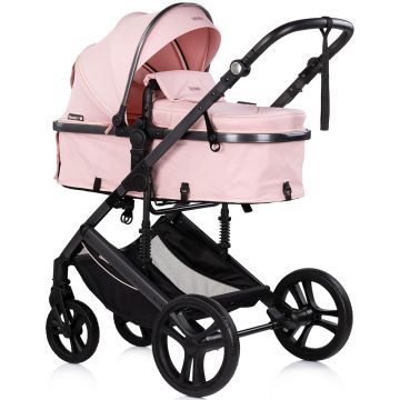 Carucior transformabil 3 in 1 pentru copii Chipolino Amore Powder Pink cu suspensii, sezut reversibil, accesorii, greutate suportata 22 kg