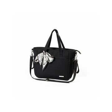 Geanta pentru mamici, BabyOno, Carmen, Pentru carucior si umar, 30x15.5x26 cm, 9 buzunare, Saltea de infasat inclusa, Suport de chei, Material eco, Negru