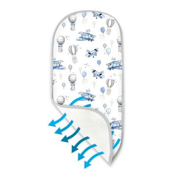 Insertie landou anti-transpiratie, MimiNu, Din plasa 3D, Materiale certificate Oeko Tex Standard 100, Blue Plane