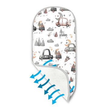 Insertie landou anti-transpiratie, MimiNu, Din plasa 3D, Materiale certificate Oeko Tex Standard 100, Design, Cars Grey