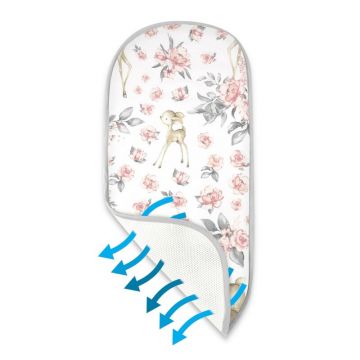 Insertie landou anti-transpiratie, MimiNu, Din plasa 3D, Materiale certificate Oeko Tex Standard 100, Sweet Deer Pink