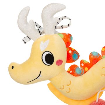 Jucarie de plus spirala senzoriala Akuku Dragonul Peek-a-Boo pentru caruciorpatutscoica auto,cu oglinda si zornaitoare,dimensiune 30x25 cm