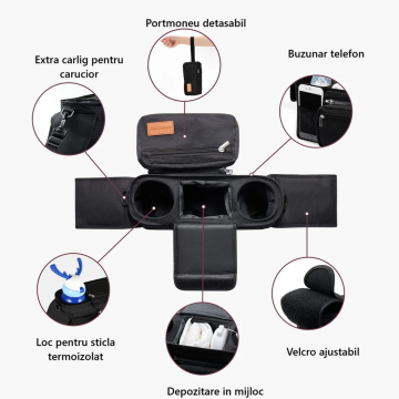 Organizator universal pentru carucior cu suport pentru pahar Momcozy