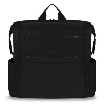 Rucsac impermeabil pentru mamici, Lionelo, Cube, Cu 12 compartimente si salteluta de schimbat, Cu prindere universala de carucior, 36 x 36 x 23 cm, Negru