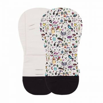 Salteluta pentru carucior, Petite&Mars, Foamy, Din spuma cu memorie, 86 x 42 cm, Reversibila, Universala, Bej/Multicolor